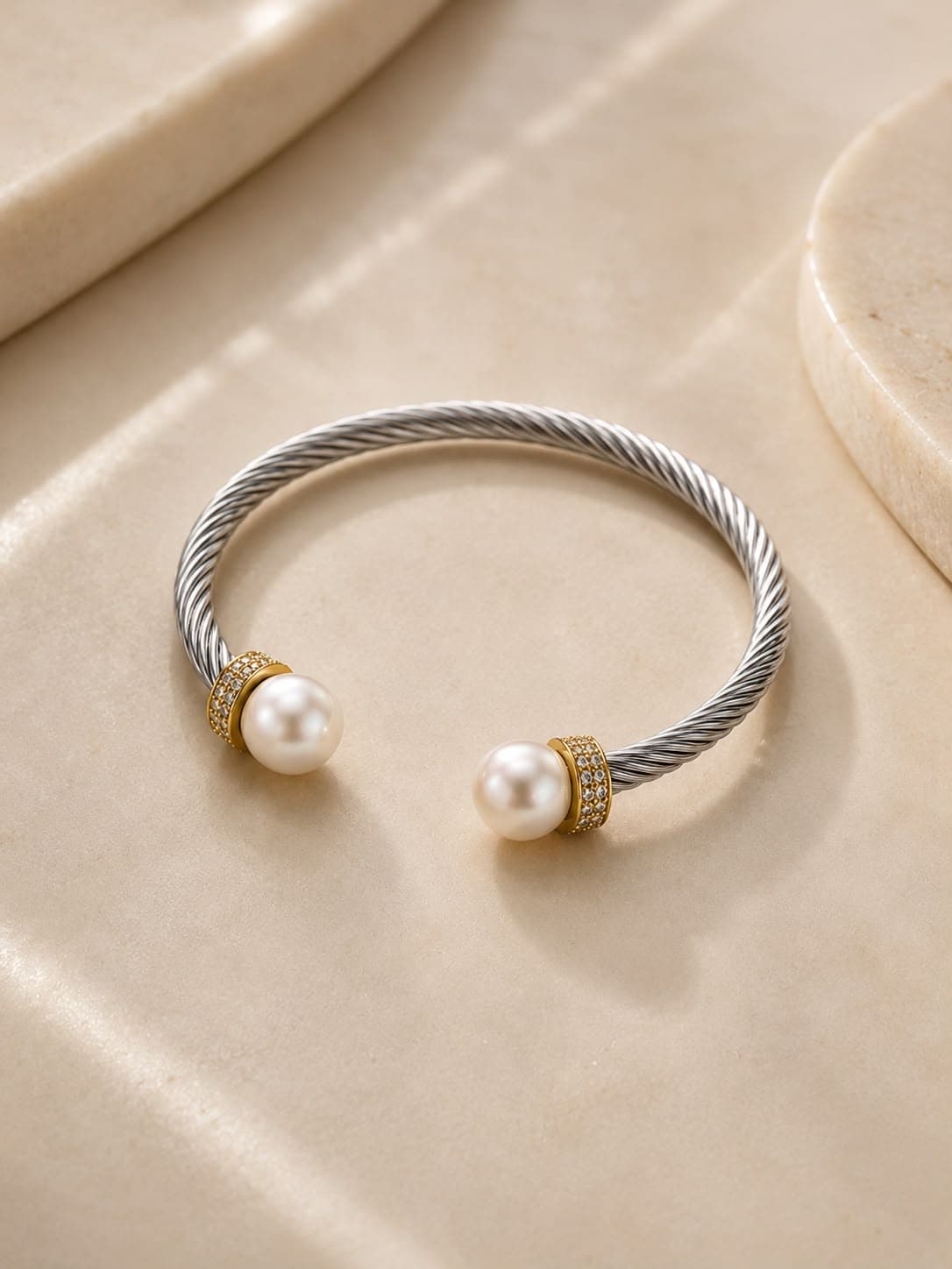 Ava two-tone pearl cable cuff